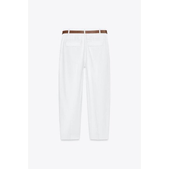 ZARA LINEN BELTED STRAIGHT-LEG TROUSERS - Picture 5 of 5